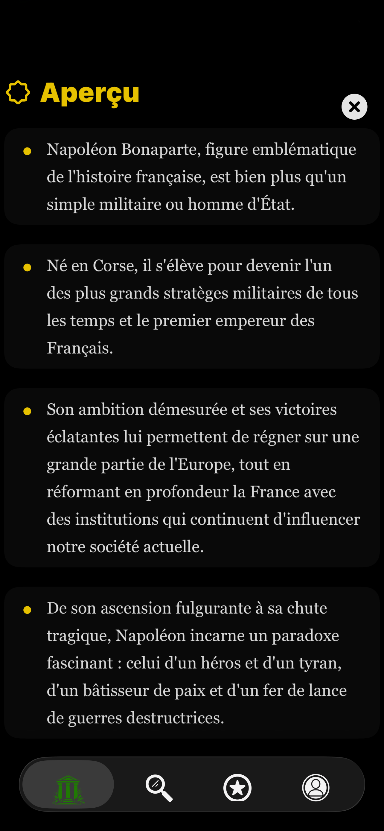 Résumé détaillé d'un personnage historique dans Epock - Fiche complète avec informations